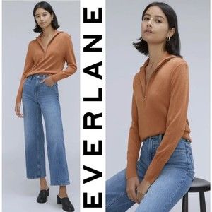 EVERLANE The Luxe Merino Half-Zip Sweater Wool Yak Tawny Brown Small NEW $160